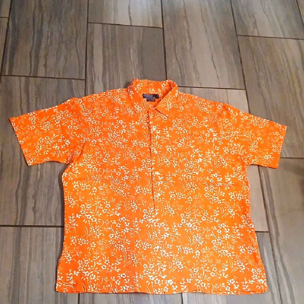 Ralph Lauren Orange and White Casual Button Down Shirt
